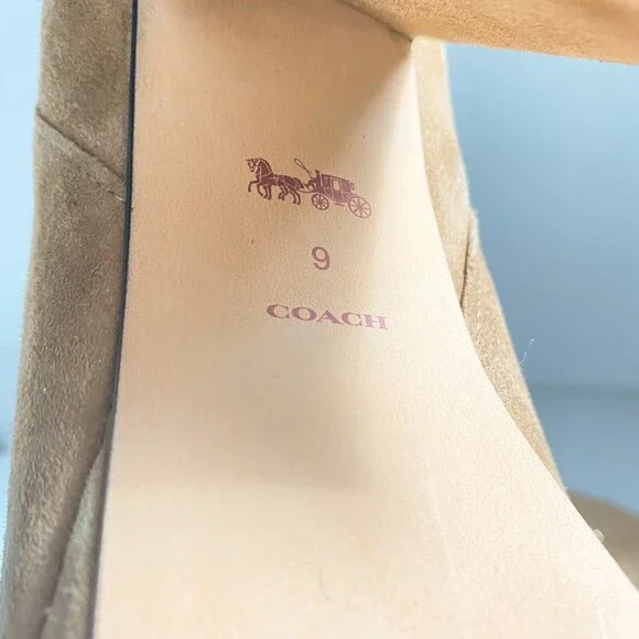COACH Women's Iona Suede Platform High Block Heel Booties Boots Light Brown 9 - Picture 11 of 11